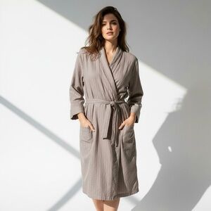 🌻NWOT The Vermont Country Store Original Tan White Pinstripe Robe Women's 2XL